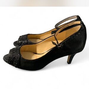 Alex Marie Black Peep-Toe Ankle-Strap Heels